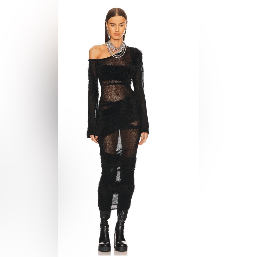 NBD Conga Mixed Yarn Maxi Dress in Black Womens Sheer Knit Bodycon